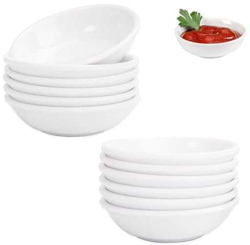 Bols à Sauces, 12 Pièces Bols à Sauce Soja, 8,8 x 2,2cm Rond Mini Vaisselle Trempette, Réutilisable Petit Assiette à Fruits, Coupelles à Trempette, pour Accompagnements, Fruits et Collations, Blanc