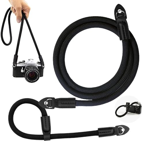 MHMondawn Kameragurt Set (Schultergurt + Einhandgurt) - Verstellbarer Nacken- und Schultergurt aus Baumwolle (100/45cm) für DSLR, SLR & spiegellose Kameras - Schwarz