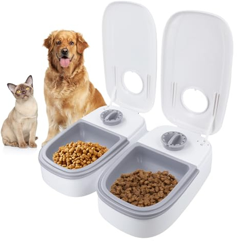2Meal Automatic Cat Feeder with 48H Timer, 700ML Pet Dry Wet Food Dispenser | Automatic Dual Bowl Feeder with Built-in Timers for Cats and Small Medium Dogs, Easy to Use & Clean (Grey)