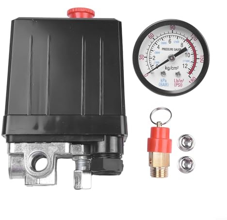 Bebykilemi 175psi 4 Port Luftkompressor Druckschalter mit Sicherheitsventil, 12 Bar Regler Krümmer für 220V elektrische Kompressoren, Ein-/Aus-Steuerung für Werkstatt