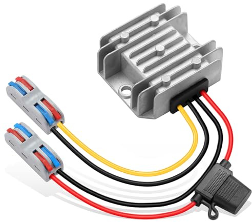 QESSUVNC DC/DC 9-32V Auf 12V Port Konverter,Auto, Boot, Photovoltaik | 12/24V Zu 12V 5A 60W MAX, Wasserdichter Buck-Wandler Mit Sicherung Und Klemmleiste