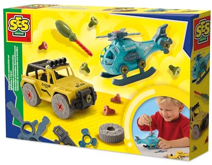 SES Creative - Fahrzeuge Schrauben - Konstruktionsset - Kreatives Bauset für Kinder - Hubschrauber und der Geländewagen - Konstruktionsspielzeug Kinder - Demontage Spielzeug - Ab 5 Jahre