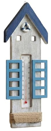 Folpus Thermomètre Mural en Bois, Sculpture Murale d'intérieur/extérieur, décoration Nautique pour Jardin ou Serre, Maison 30x10cm