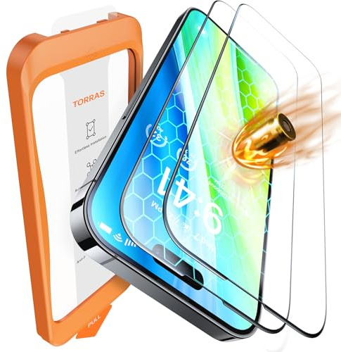 TORRAS for iPhone 16 Screen Protector UNBREAK TOP 9H Glass (Ultra Shatter-Resistance) Screen Protector for iPhone 16 [OneStep Install], Transparent, 2 Pack