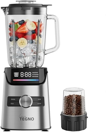 Power Blender - Linea Tegno – Profi Standmixer & Smoothie Maker – 1400W Hochleistungsmixer mit 1,7L Glasbehälter, LED-Display & 250ml Kaffeemühle – Edelstahl