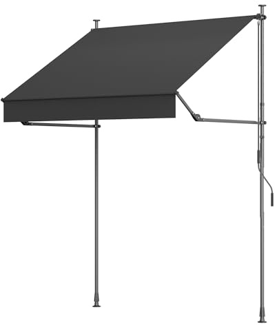 BelleMax Klemmmarkise ohne Bohren mit Handkurbel, Balkonmarkise mit Faltbarem Seitenarm, UV-Schutz & Sonnenschutz, Wasserdicht Höhenverstellbar, Dunkelgrau 300 cm x (125 + 25) cm