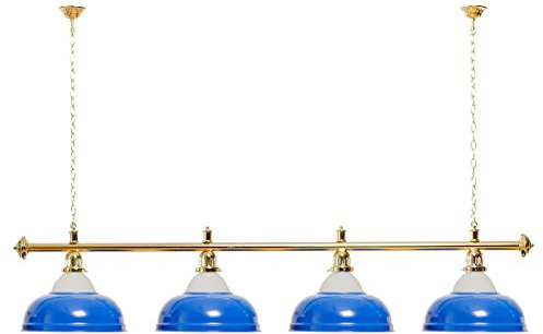 Billiard-Royal Billardlampe mit 4 Schirmen blau mit Glas silberfarbene Halterung als Hängelampe für Billardtische