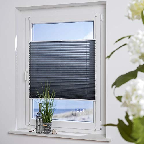 ourdeco® Plissee Easy / 80 x 130 cm grau/lichtdurchlässig/Klemmen=Montage ohne Bohren=Smartfix=Klemmfix-Plissee=Easy-to-fix