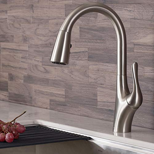 Kraus KPF-1674SFS Merlin - Tirador de doble función, grifos para fregaderos de cocina, mango único, 15 1/8 pulgadas, acero inoxidable moderno sin manchas