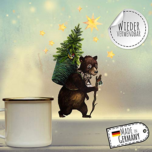 Fensterbild Weihnachtsdeko Bär Sterne -wiederverwendbar- Fensterdeko Winter Fensterbilder Kinder Zimmer bf95 - ausgewählte Größe: *5. Bär mit Tannenbaum*