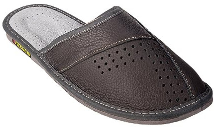 APREGGIO - Pantofole Da Uomo In Pelle - Pantofole In Pelle - Ciabatte Da Uomo - Ciabatte Da Casa Uomo - Slipper - Nero - Taglia 40 EU