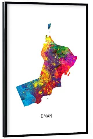 artboxONE Poster mit schwarzem Rahmen 75x50 cm Kartografie Oman Watercolor Map - Bild Oman Oman Painting