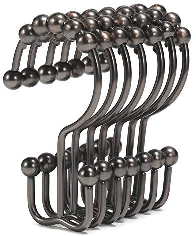 Goowin Shower Curtain Rings - Stainless Steel Hooks, Rust Proof, Sliding Double Hooks for Curtains & Liners (Bronze)