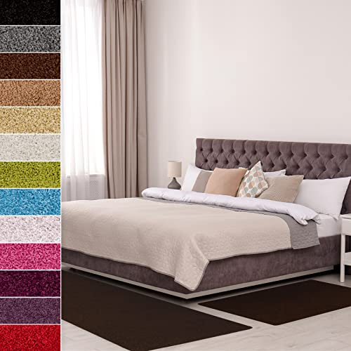 Floordirekt Shaggy-Bettumrandung Barcelona - 3-teilig - Shaggy-Kräusel-Optik - Hochflor Bettvorleger in vielen Farben (B: 67 cm | L: 1 x 250 cm + 2 x 140 cm, Dunkelbraun)