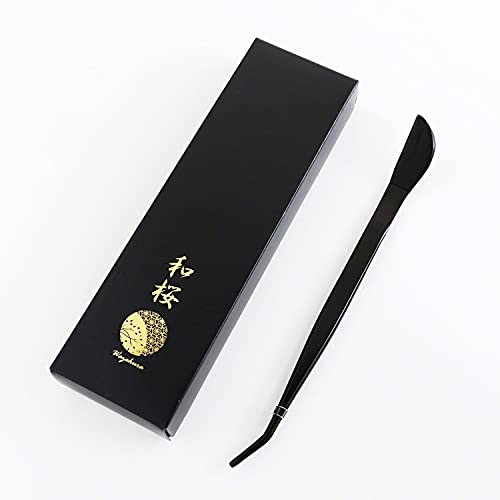 Wazakura Pinzas para bonsai con punta curva y espátula, 220mm, acero inoxidable en color negro, herramientas jardineria para plantas naturales interior - Hechas de Japón