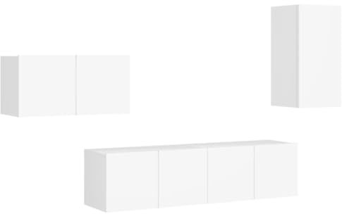 vidaXL Ensemble de Meubles TV 4 pcs, Ensemble d'Armoires de Télévision avec Rangement, Meubles Télé de Salon, Blanc Bois d'Ingénierie