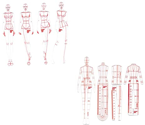 Oshhni 8 Stücke Mode Zeichnung Vorlage Machthaber Set, Frau schneidern Humanoiden Muster Design, Kleidung Messung Französische Kurven Lineale A4 Muster Papier Ent