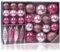 com-four® 31-teiliges Set Hängedeko Weihnachten - Christbaumkugeln und Tannenbaumzapfen aus bruchsicherem Kunststoff für Weihnachten - Christbaumschmuck (pink/rosa - 31-teilig)