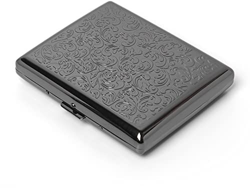Klassisches Metall-Zigarettenetui/Kreditkartenetui - Damen- und Herrenetui, tragbares Zigarettenetui für 18-20 100mm Zigaretten (Gun black, 100's 20pcs)