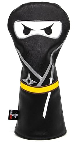 Golf Headcover 3 Wooden Headcover Ninja Design Magnetic Closure Elegant Embroidery Premium Leather Driver Fairway Wood Hybrid Blade Mallet Putter Cover Wood Head Cover
