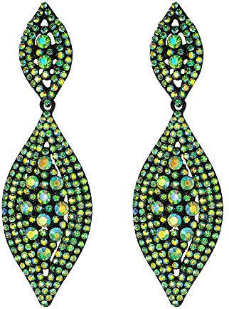 EVER FAITH Damen Ohrringe Österreichische Kristall Hochzeit Braut Charm 2 Blatt Drop Baumeln Ohrstecker Grün AB