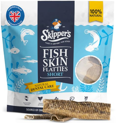 SKIPPER'S Fish Skin Flatties Dog Chews Short 70g, Air-Dried, High Protein | Handmade, 100% fish skin, long-lasting chew, low fat, supports skin health, natural ingredients