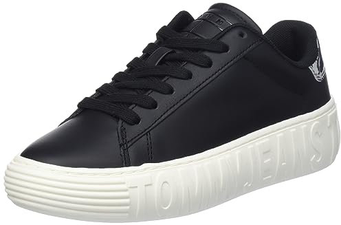 Tommy Jeans Femme Baskets Cuvette Leather Chaussures, Noir (Black / Silver), 37 EU