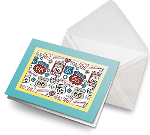 Grußkarte #8137, Türkis & Butter (Fotoeinsatz) – Route 66 Highway USA Road Trip Amerika – blanko Geburtstagsfeier Jahrestag