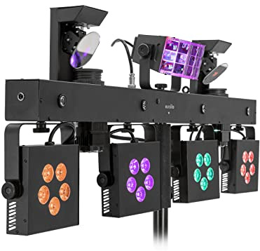 EUROLITE LED KLS Scan Pro Next FX Kompakt-Lichtset | Kompakte Leiste mit Derby, Spots, Scannern, UV-Effekt, QuickDMX-Buchse und Tasche | Beleuchtung für Show-Effekte