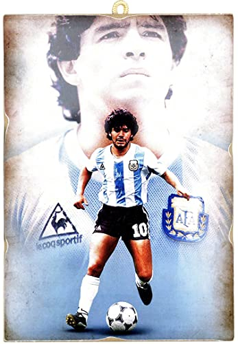 KUSTOM ART Bild Serie große Sportmeister, Diego Armando Laserdruck auf MDF-Holz 25 x 18 cm