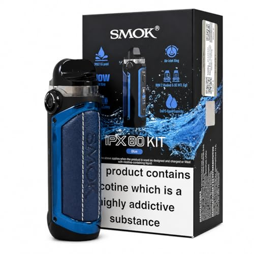 SMOK IPX80 Pod Mod Kit 80W Vape [Blue] | Rechargeable 3000mAh Built-in Battery, IP67 Waterproof Dustproof Shockproof, Dual Airflow, 2ml Pod, RPM 2 Coils, No Nicotine