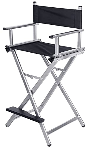 MIYUEWU Professionelle Regisseure Stuhl Make-up Artist Stuhl, Silber Klappstuhl Aluminium Make-up Stuhl für Studio Salon Waschtisch Bar Höhe, 150kg Tragfähigkeit
