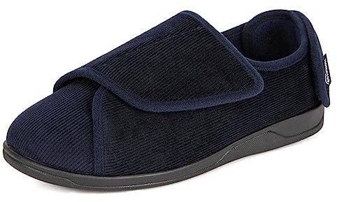HomeTop Pantoufles en velours côtelé pour hommes Chaussures confortables en mousse à mémoire de forme ajustable pour les pieds enflés diabétiques Bleu nuit,47 EU