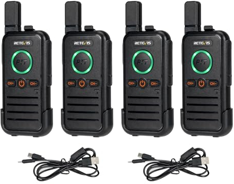 Retevis RB645 Walkie Talkie, PMR446 Dual PTT, VOX, Wiederaufladbares USB C 2 Wege Radio, Tragbar, Squelch, Professionelle Mini Walkie Talkies für Erwachsene, Einzelhandelsgeschäft (4 STK, Schwarz)
