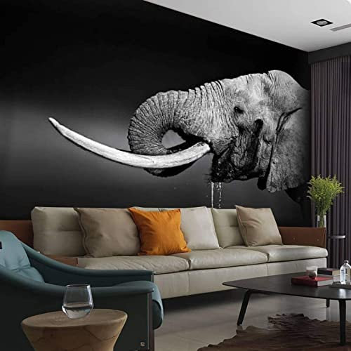 Papier Peint Panoramique Eléphant Noir Et Blanc Papier Peint 3D Intissé Decoration Murale Chambre Salon