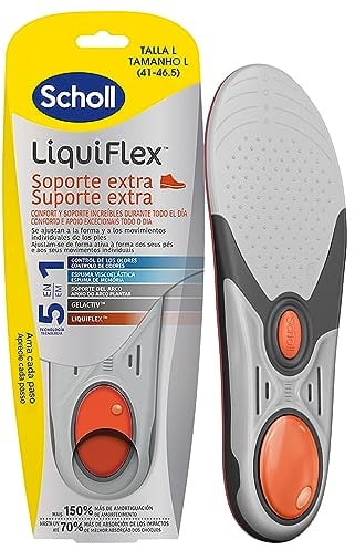 Scholl LiquiFlex Soporte Extra Plantillas de Gel para Hombre - Con Memory Foam y Espuma Viscoelástica, Control de Olor, Recortables para Botas de Trabajo y Todo Tipo de Zapatos, Talla 41-46.5