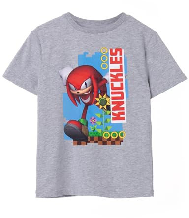 Sonic The Hedgehog Kids T-Shirt | Grey Knuckles Green Hills Graphic Tee for Boys & Girls | Short Sleeve Vintage Style Gaming Apparel Top | Retro Sonic Game Gift for Children & Teens
