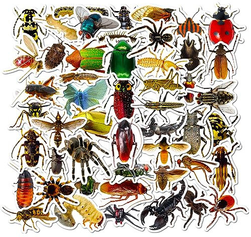 AUCEKO 50 Stück Insekten Aufkleber Pack Insekten Sticker Set wasserdichte Vinyl Sticker für Laptop Kinder Autos Motorrad Fahrrad Skateboard Gepäck Koffer Computer Aufkleber Graffiti Decal