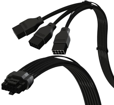 LINKUP - AVA PCIE 5.0 16Pin (12+4) Hochstrom-Stromkabel | 16AWG, Geformter, Gelöteter & Umhüllter Typ | Für 3x8Pin PCIE 4.0 PSU | Kompatibel mit RTX50 RTX40 RTX30 FE GPUs | 40cm Schwarz