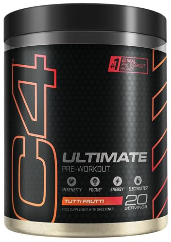 C4 Ultimate Pre Workout Powder Tutti Frutti 20 Servings, 40 if Single Scooped | Zero Sugar Pre Workout with Caffeine 300mg, L Citrulline 7000mg, Beta Alanine 4800mg, Vitamins and Electrolytes
