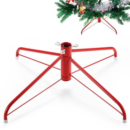 Roowest Replacement Christmas Tree Stand Metal Rotating Artificial Christmas Tree Xmas Base Folding Holder Green Tree Base for Christmas Holiday Tree Party Decorations (Red,24 Inch)
