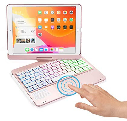 HENGHUI 360° Rotatable Touch Keyboard for iPad 9th 8th 7th Generation, iPad Air 3rd Gen Pro 10.5 inch Backlight Keyboard Built‑in Trackpad, Bluetooth Foldable Keyboard Cover, RoseGold