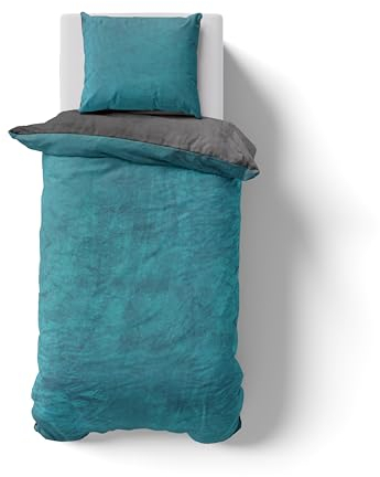 Kuschelige Teddy Cashmere-Touch Bettwäsche, Warme Winter Wendebettwäsche, Flauschige Mikrofaser 180 GSM - Anthrazit/Petrol 135x200 + 80x80 cm