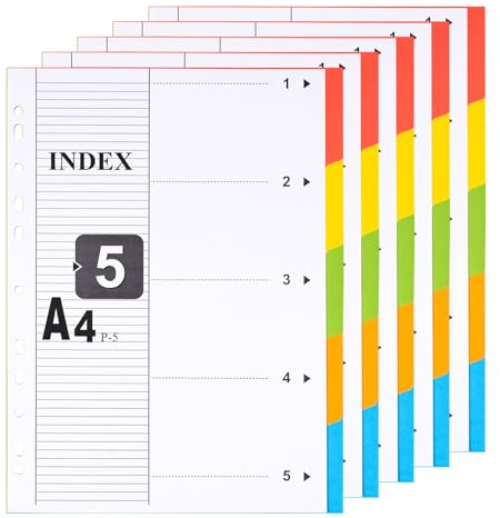 [5 Stück]Register für Ordner A4 1-5, 5 teiliges, Farbig Ordner Trennblätter aus Karton für Schule, Büro