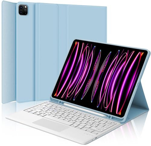 WINCHKING Tastiera per iPad Pro 12.9 con Touchpad, Custodia con Tastiera per iPad 12,9, Cover QWERTY Bluetooth Magnetica Keyboard per ipad pro 12.9 pollici 6/5/4/3 Generazione, Azzurro