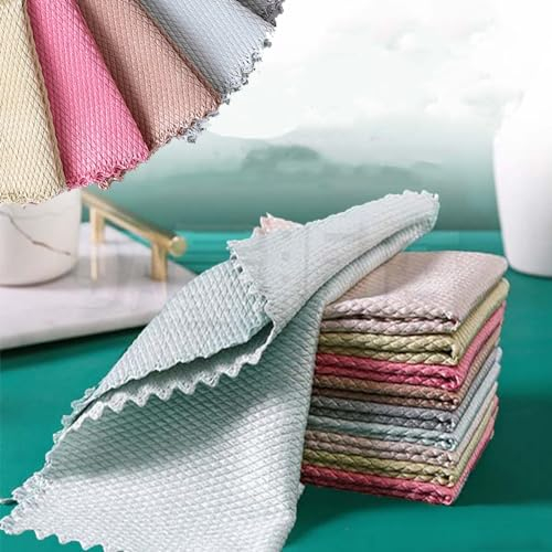 Koboko Mikrofasertücher Putztücher, Fensterputztücher, Putzlappen Kein Haarausfall, Kein Ölfleck, Fishscale Reinigungstücher für Fenster, Brille, Küche, Glas, Spiegel, 10er, 25x25 cm, Zufällige Farbe