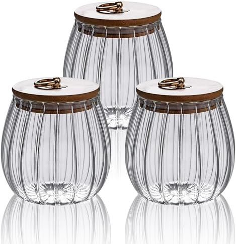 3x750mL Tea Coffee Sugar Canisters,Sweet Glass Jars with Bamboo Lids Airtight,Coffee Jar,Glass Tea Coffee Sugar Canisters Jar,Glass Storage Jars for Tea,Coffee Bean,Sugar,Sweet,Candy,Oats,Kitchen Food