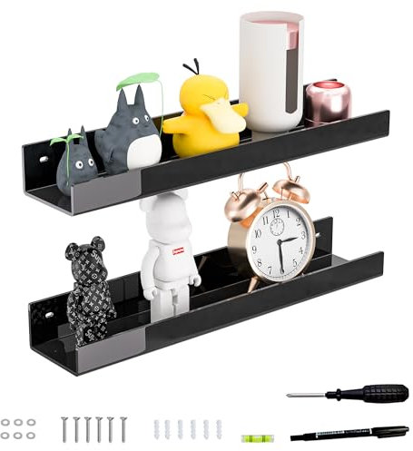 Hexsonhoma 46cm Schwarz Acryl Wandregale 2-Packung, Acryl Home Organizer Regale für Wandaufbewahrung, Platzsparer