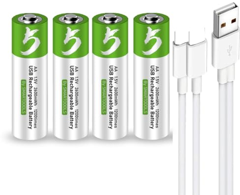 USB AA Lithium Ionen Aufladbare Akkus, 1.5V 2600mWh wiederaufladbare batterien AA Akku, 1H Stunden Schnellladung, 1200 Zyklen mit Typ C Ladekabel Überladeschutz, 4er-Pack