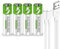 Lot de 4 piles rechargeables USB AA lithium-ion - 1,5 V - 2600 mWh - 1 heure de charge rapide - 1200 cycles avec câble de charge de type C - Protection contre la surcharge